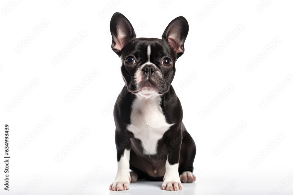 Boston Terrier Dog Upright On A White Background