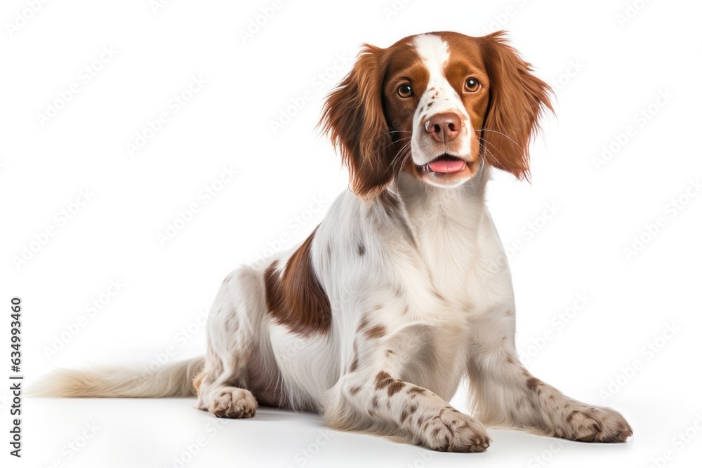 Brittany Dog Sitting On A White Background