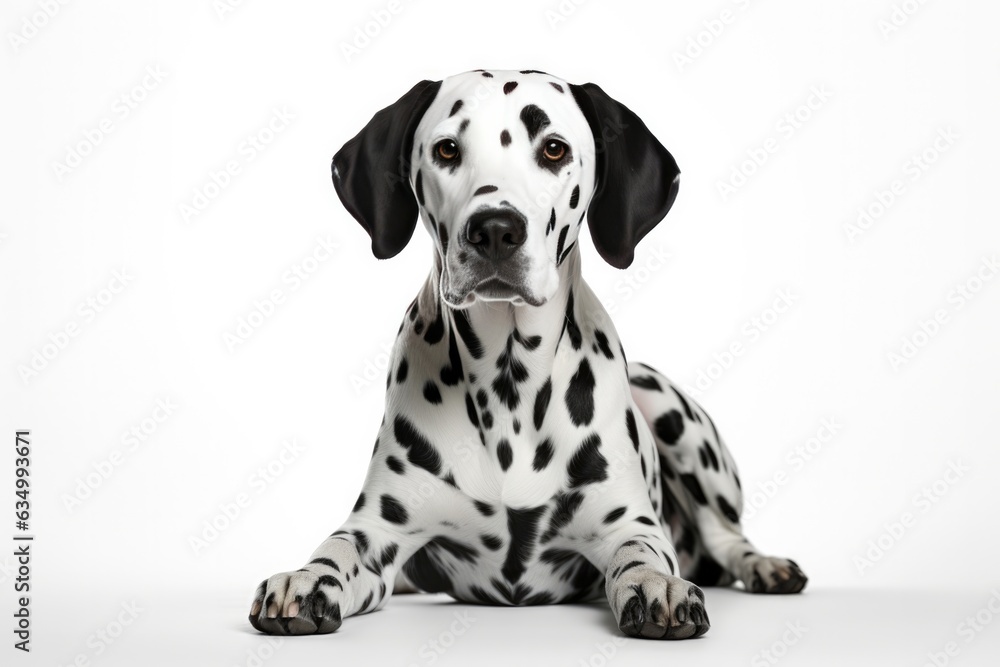 Dalmatian Dog Sitting On A White Background
