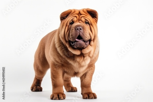 Chinese Shar Pei Dog Stands On A White Background