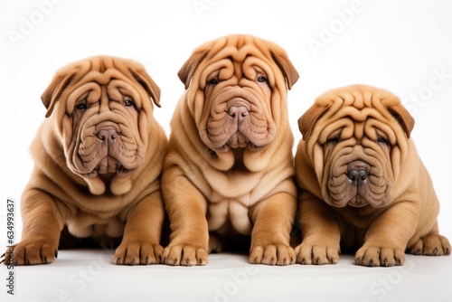 Chinese Shar Pei Family Foursome Dogs Sitting On A White Background