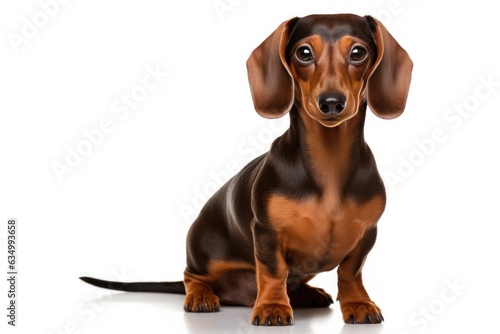 Dachshund Dog Stands On A White Background