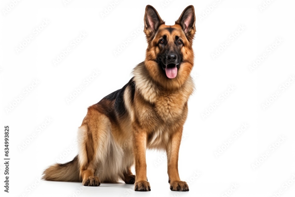 German Shepherd Dog Stands On A White Background