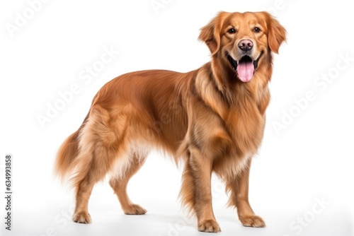 Golden Retriever Dog Stands On A White Background