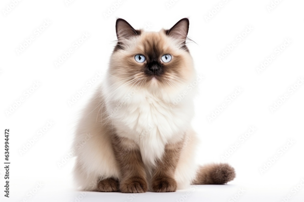 Himalayan Cat Stands On A White Background