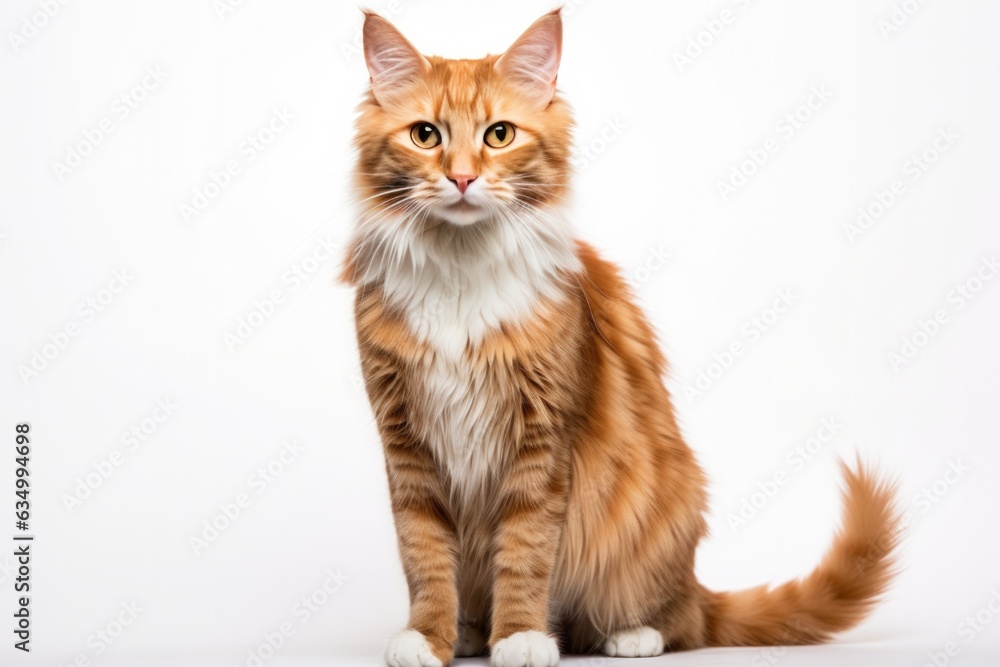 Laperm Cat Stands On A White Background