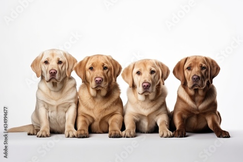 Labrador Retriever Family Foursome Dogs Sitting On A White Background