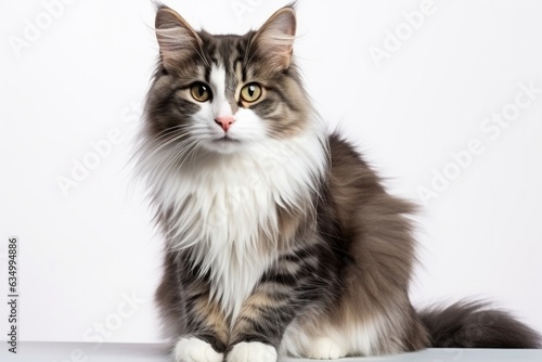Norwegian Forest Cat Cat Stands On A White Background photo