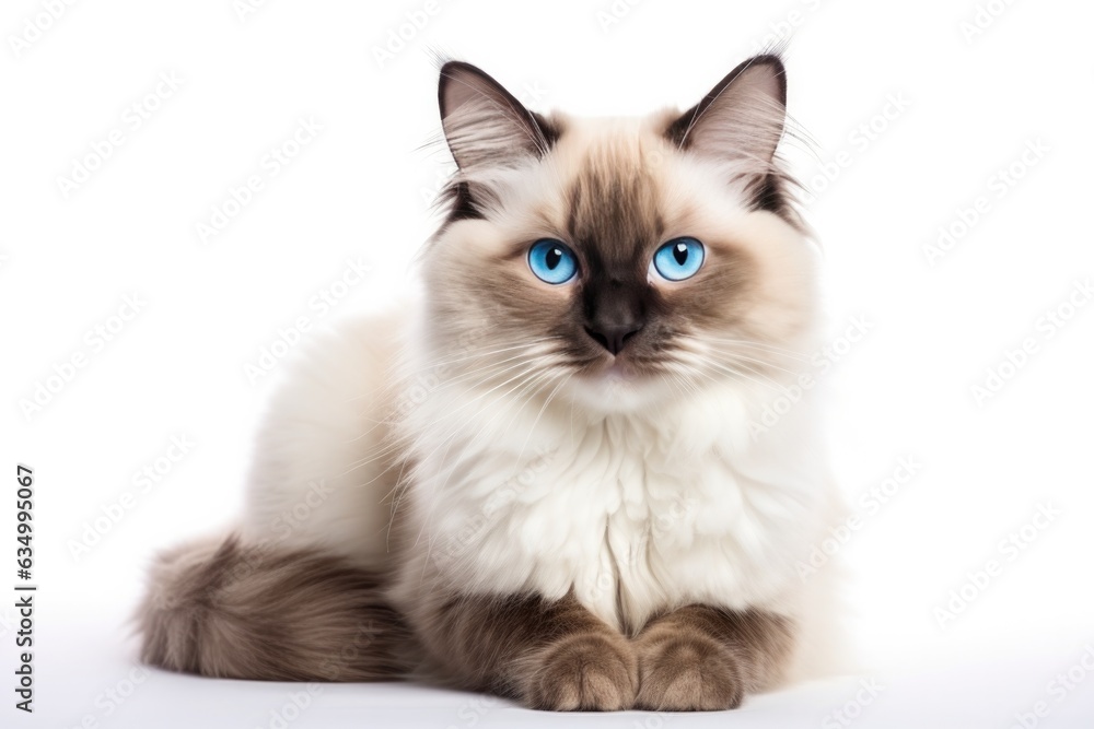 Ragdoll Cat Stands On A White Background