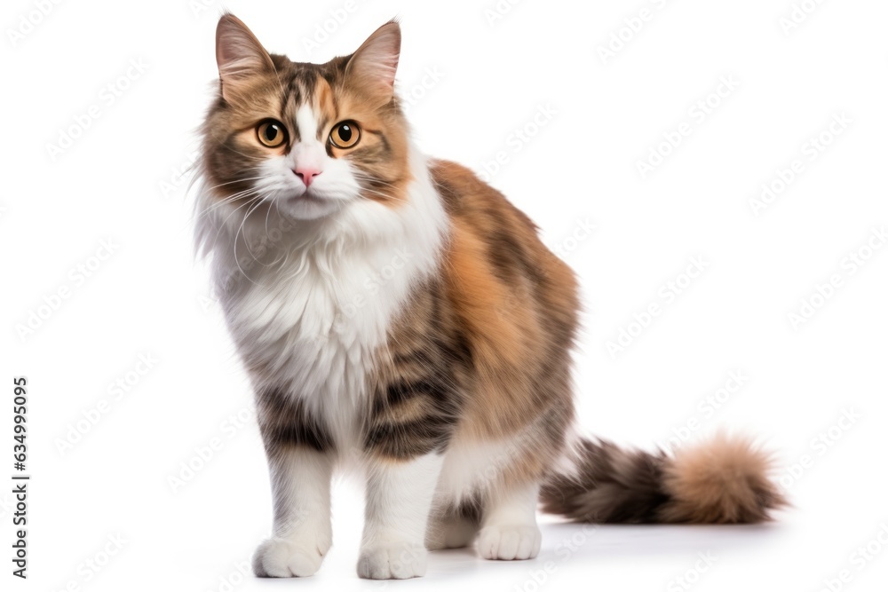 Ragamuffin Cat Stands On A White Background