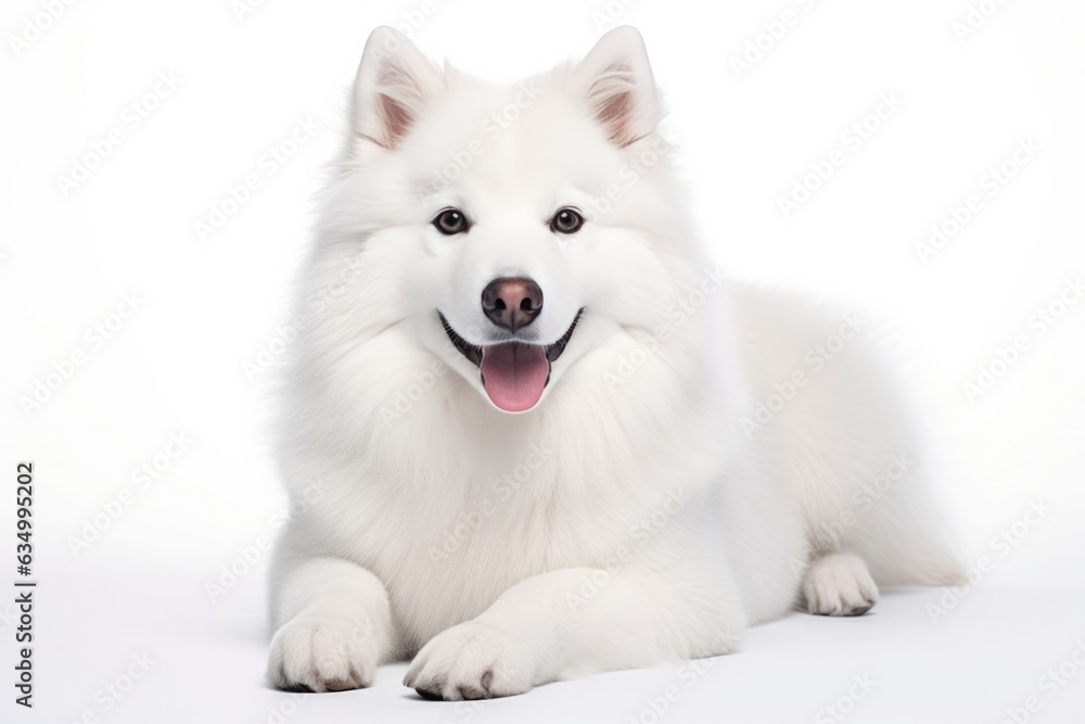 Samoyed Dog Sitting On A White Background