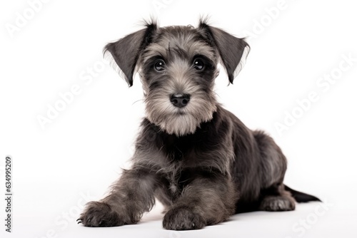 Schnoodle Dog Stands On A White Background
