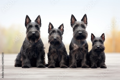 Scottish Terrier Family Foursome Dogs Sitting On A White Background