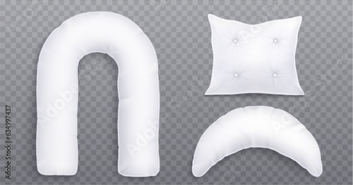 Sleep pillow for pregnant woman vector mockup illustration. 3d realistic isolated white pregnancy fabric cushion for lying position on bed for mom. Blank maternal cotton bolster mock up top view.