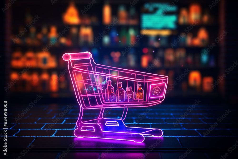 Neon-infused banner template showcases mobile payments, revolutionizing online shopping visuals. Generative AI