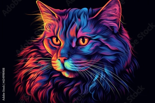 Portrait of a maine coon cat created with bright paint splatters