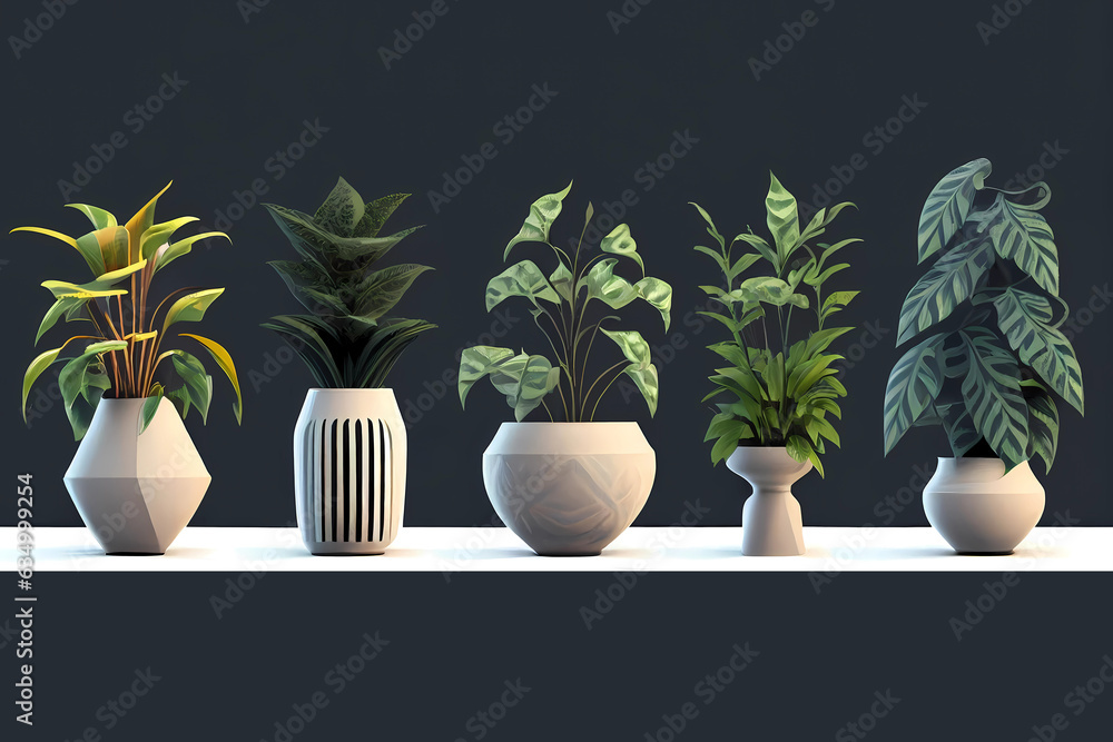 Set of different vase and interior plant pots. Generative ai.