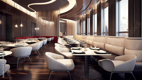 Modern restaurant lounge. Generative ai design concept.