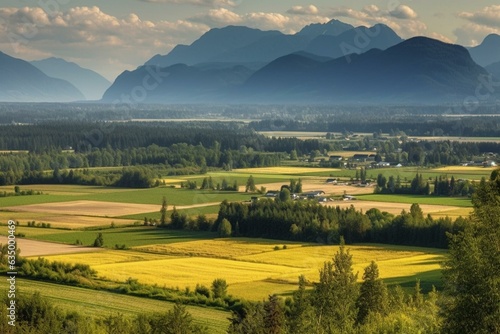 Summer view of the Fraser Valley near Abbotsford, BC. Generative AI photo