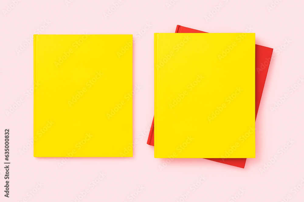 Yellow and red  book cover mockup, template on pink background