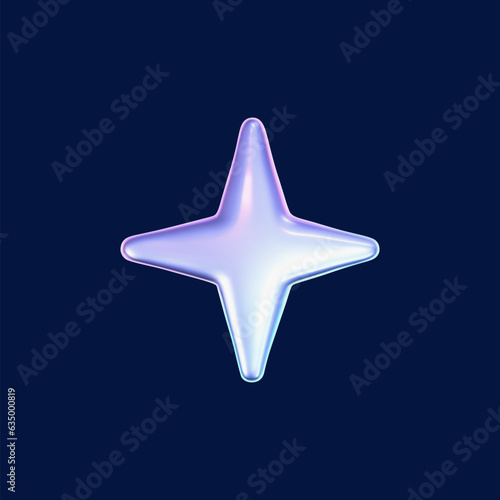3d holographic star in y2k futuristic style isolated on dark background. Render 3d cyber chrome galaxy emoji with falling and flying stars, blings and sparks. 3d vector y2k illustration
