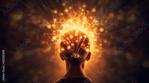 A lightbulb glowing brightly over a person's head, symbolizing the moment of inspiration and the birth of an idea