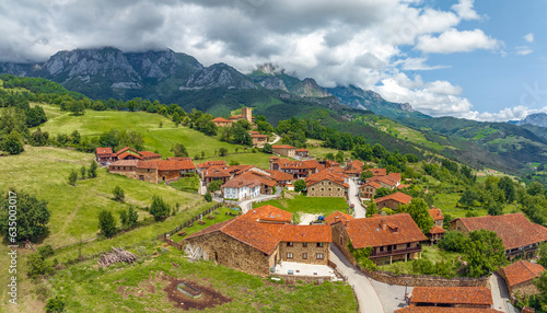Mogrovejo village overlooking Peaks of Europe