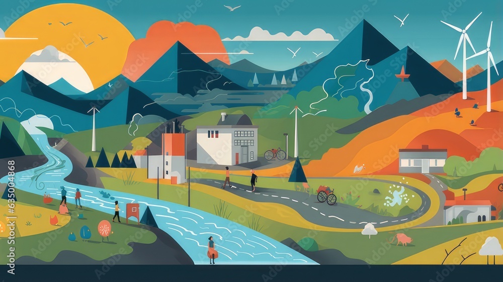 A diverse landscape with icons representing various energy sources – sun, wind, water, fossil fuels – demonstrating the range of options available