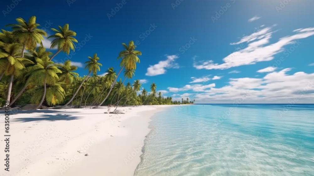 Beautiful tropical beach with white sand palm trees Generative Ai