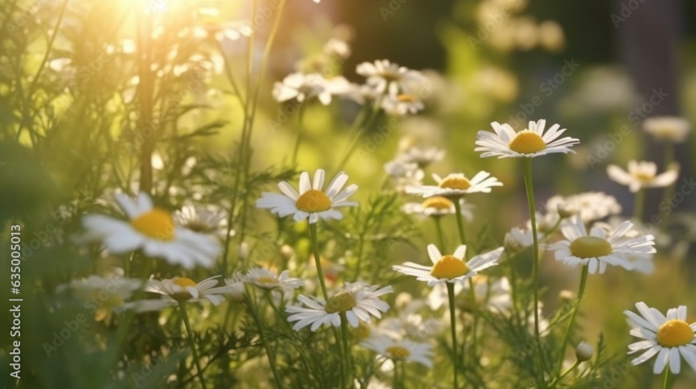 Beautiful wild chamomile flowers in nature outdoors wi Generative Ai Beautiful wild chamomile flowers in nature outdoors wi Generative Ai