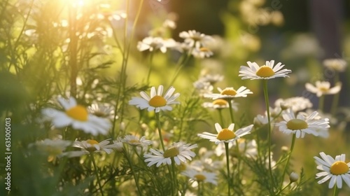 Beautiful wild chamomile flowers in nature outdoors wi Generative Ai