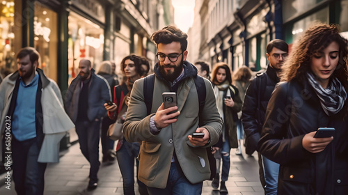Wallpaper Mural People walking in the street busy with their phone, people walking outdoors at the city street holding their smartphone Torontodigital.ca