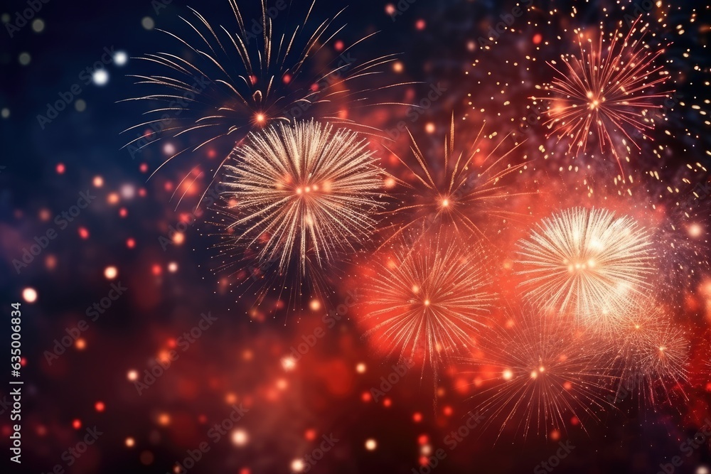 Naklejka premium Colorful firework display for celebrate happy new year and merry Christmas, Beautiful firework display for celebration with blur bokeh light, AI Generated