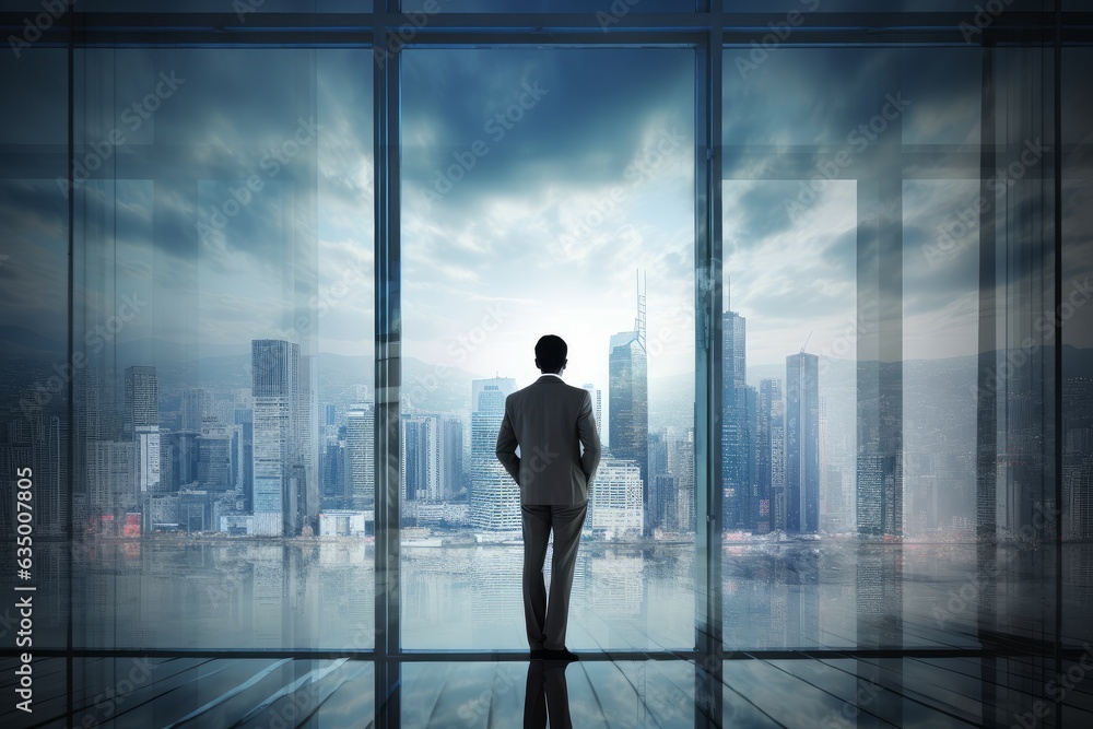Businessman glass window. Generate Ai Businessman glass window. Generate Ai