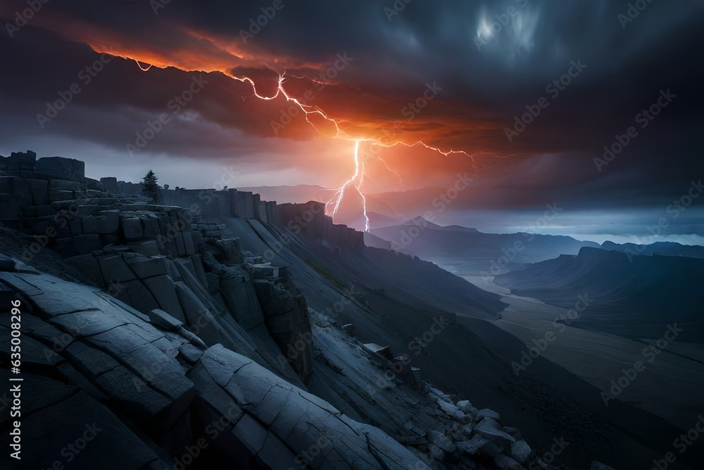 lightning in the sky , thunderstorm in mountains 