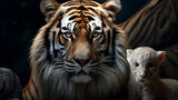 Tiger in the dark background. Ai generation.