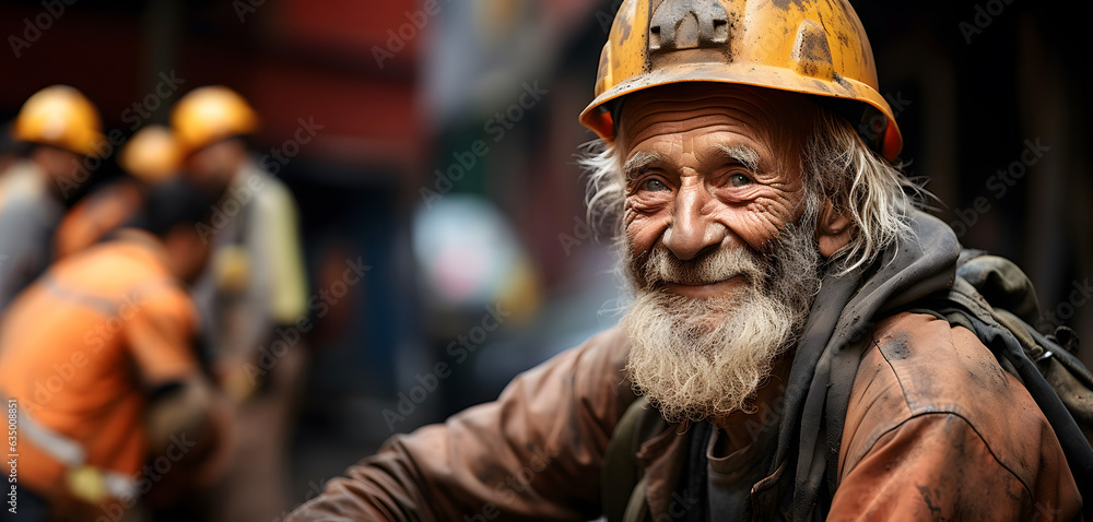 Smiling Pakistan elder worker. Concept of safety measures, skilled labour and workforce.