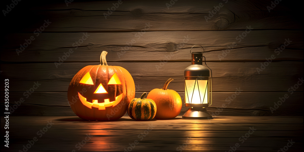 Halloween pumpkin head jack lantern on wooden background Halloween pumpkin head jack lantern on wooden background