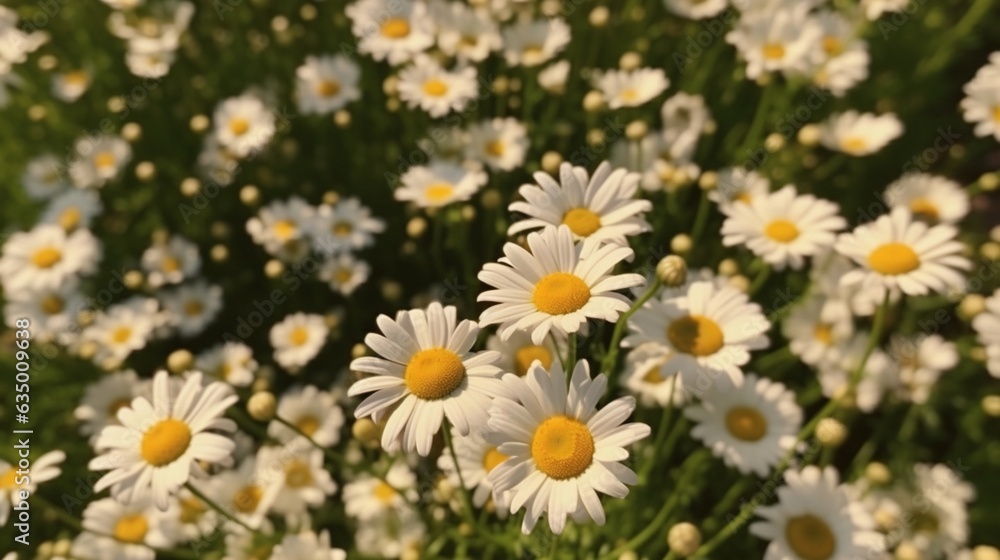 Fototapeta premium Field of daisies top view Texture natural background Generative Ai