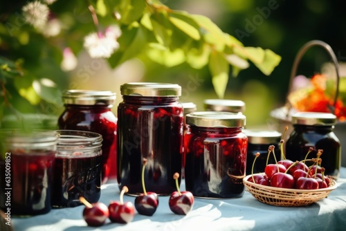 Cherry jam harvest summer. Generate Ai