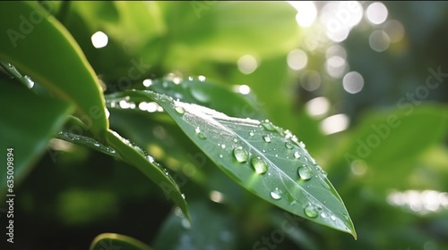 Large beautiful drops of transparent rain water on a g Generative Ai