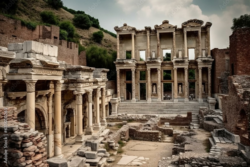 Ancient Ephesus: an antique temple in Turkey. Generative AI