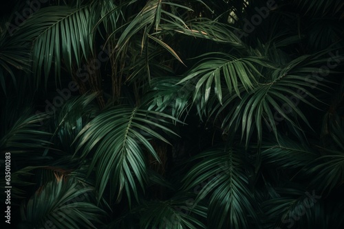 Wall covered in green palm leaves. Generative AI