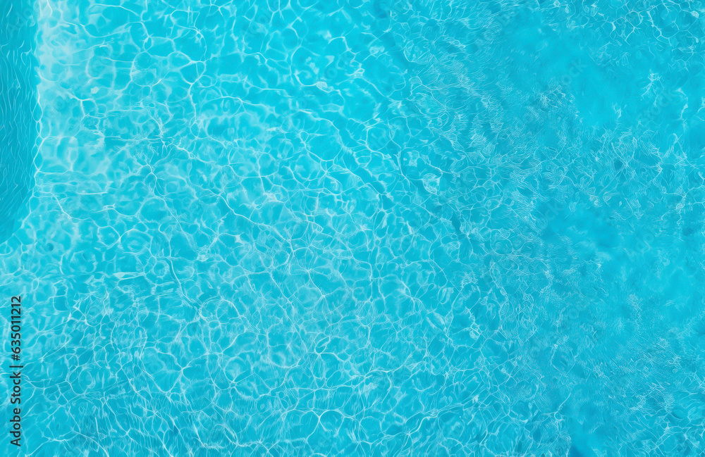 Top down view of a swimming pool with crystal clear blue water and without people. Concept of summer, travel, holidays and hotel or spa stays.