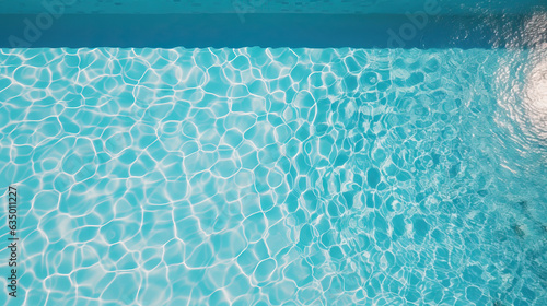 Top down view of a swimming pool with crystal clear blue water and without people. Concept of summer, travel, holidays and hotel or spa stays. photo