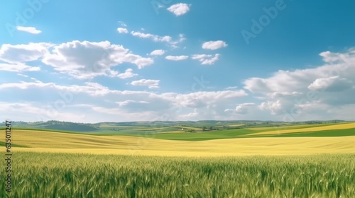 Natural landscape with green grass field of Golden rip Generative Ai