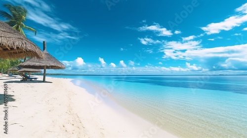 Panorama beautiful beach with white sand turquoise oce Generative Ai © Abonti
