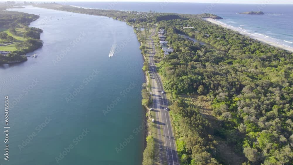Jetski on the Tweed River by Fingal Head, New South Wales, Australia Aerial Jetski on the Tweed River by Fingal Head, New South Wales, Australia Aerial