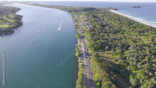 Jetski on the Tweed River by Fingal Head, New South Wales, Australia Aerial photo