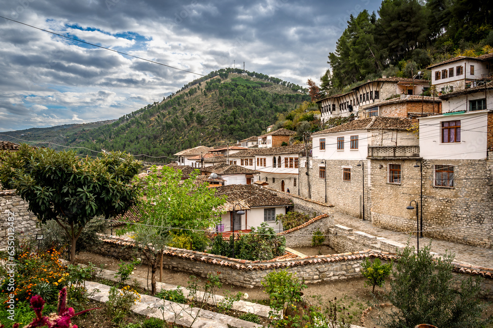 Historical Ottoman Houses in Berat, Albania. Beautiful scenic view. Cityscape